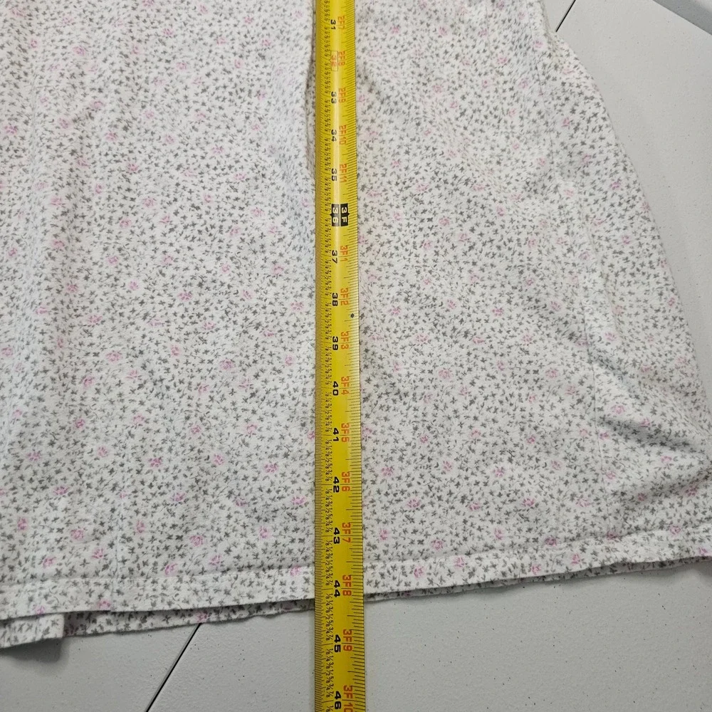 Eileen West Knit Nightgown 1X White Ditsy Floral Cottagecore Victorian LS Cotton